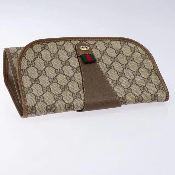 GUCCI GG Canvas Web Sherry Line Clutch Bag Beige Red - Picture 6 of 15